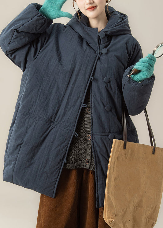 Parkas con capucha, cálidas y gruesas, hechas a mano en azul, con mangas farol