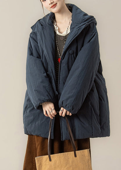 Parkas con capucha, cálidas y gruesas, hechas a mano en azul, con mangas farol