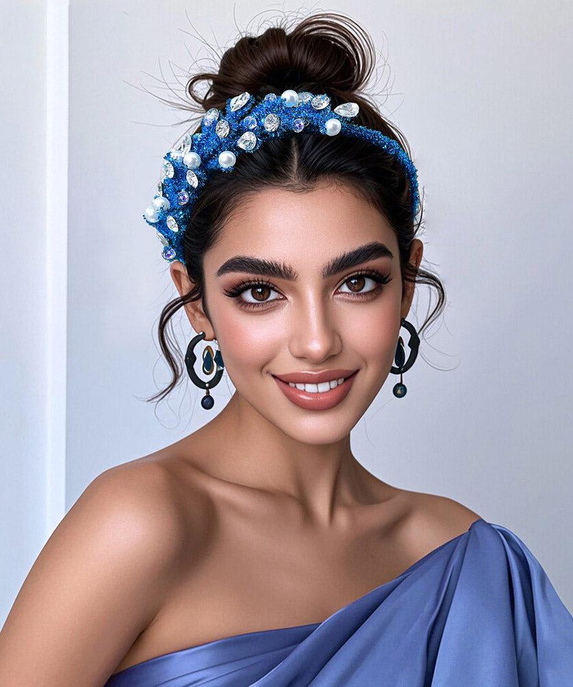 Handmade Blue Weave Acrylic Pearl Zircon HairPiece