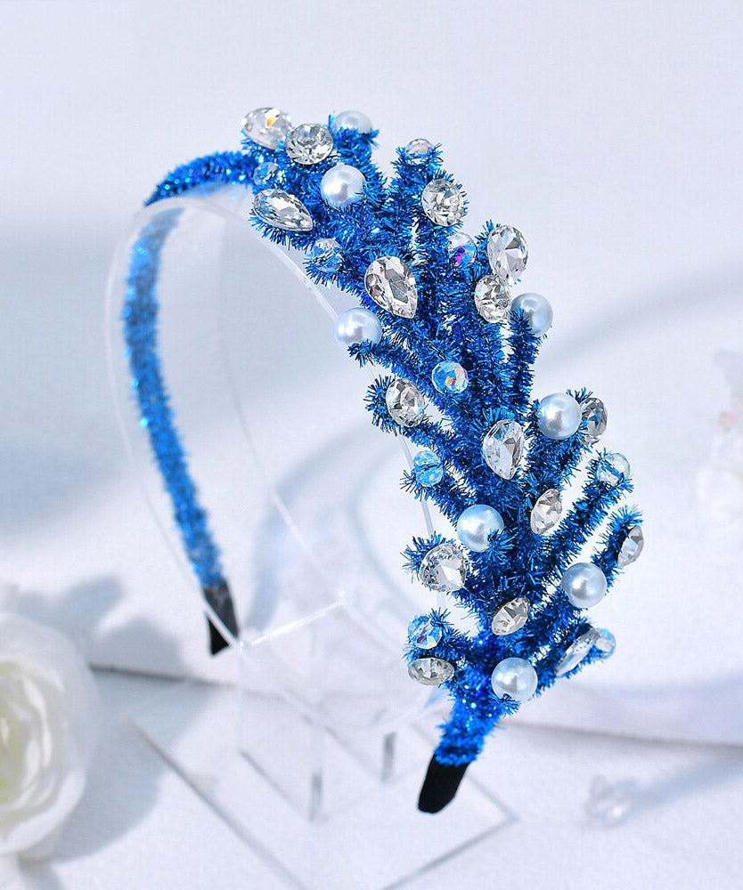 Handmade Blue Weave Acrylic Pearl Zircon HairPiece