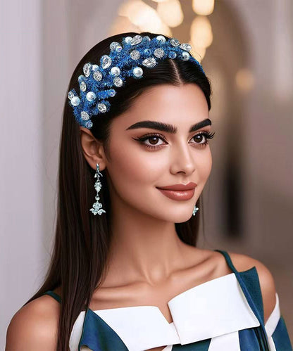 Handmade Blue Weave Acrylic Pearl Zircon HairPiece