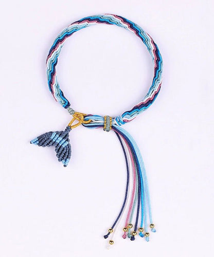 Handmade Blue Weaving Colorful Rope Fish Tail Tassel Charm Bracelet