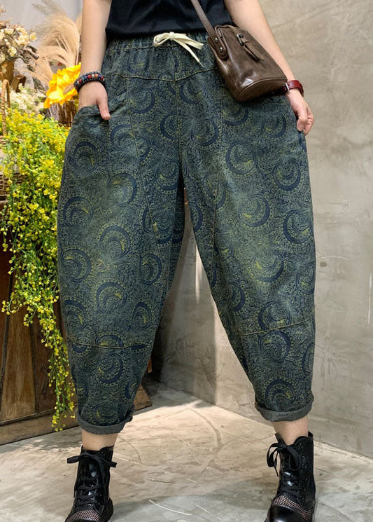 Handgemachte blaue High Waist Print Jeanshose Frühling