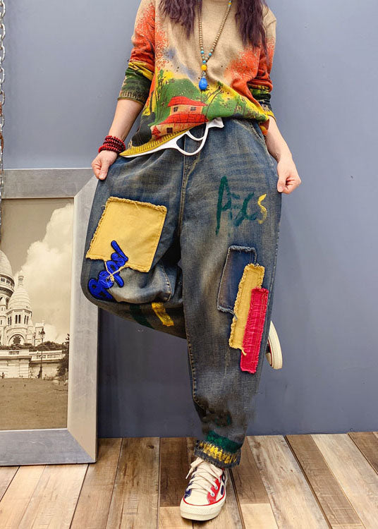 Handgemachte blaue Patch Applikation Jeanshose Frühling