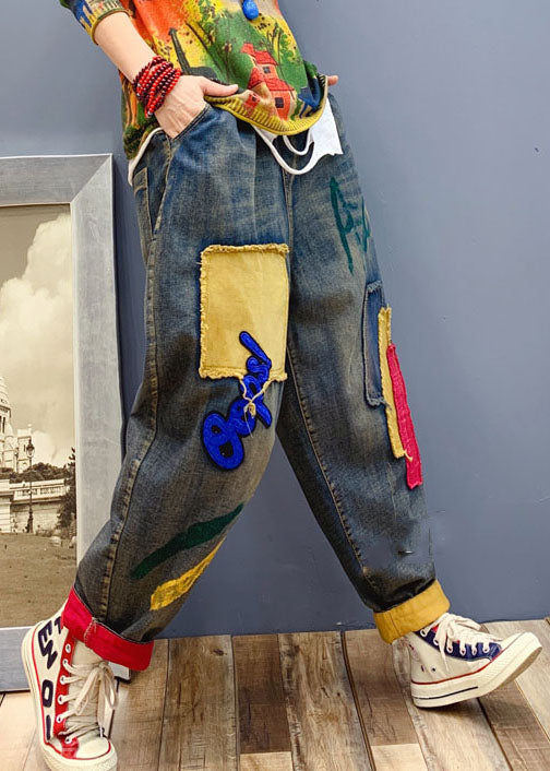 Handgemachte blaue Patch Applikation Jeanshose Frühling