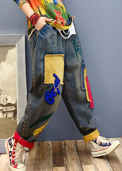 Handgemachte blaue Patch Applikation Jeanshose Frühling