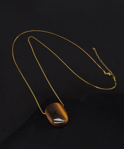 Handmade Brown Alloy Square Tiger's Eye Pendant Necklace