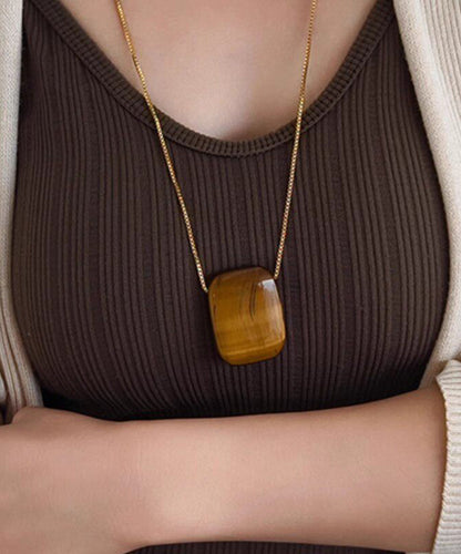 Handmade Brown Alloy Square Tiger's Eye Pendant Necklace