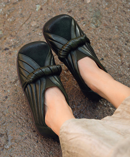 Handmade Brown Cowhide Leather Splicing Flat Shoes