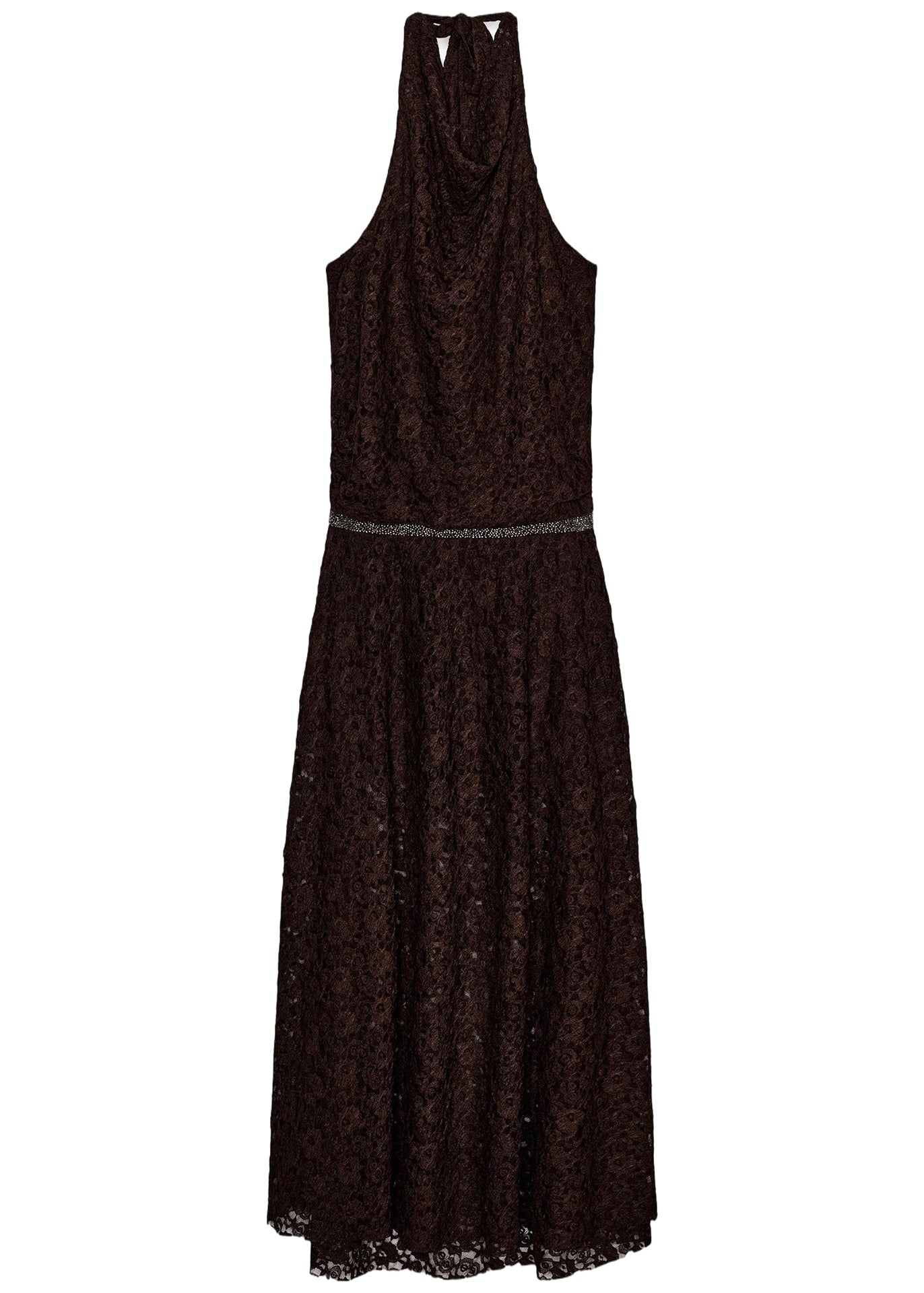 Handmade Brown Halter Backless Lace Maxi Dresses Summer