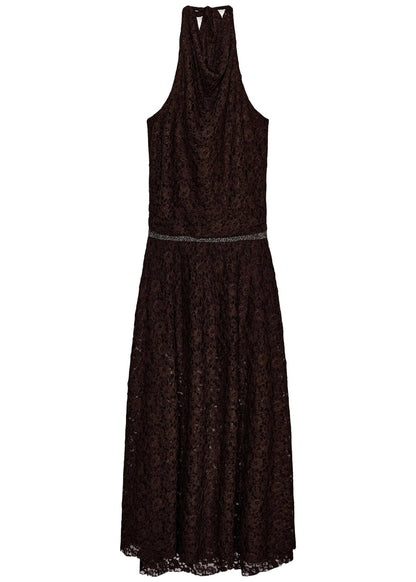 Handmade Brown Halter Backless Lace Maxi Dresses Summer