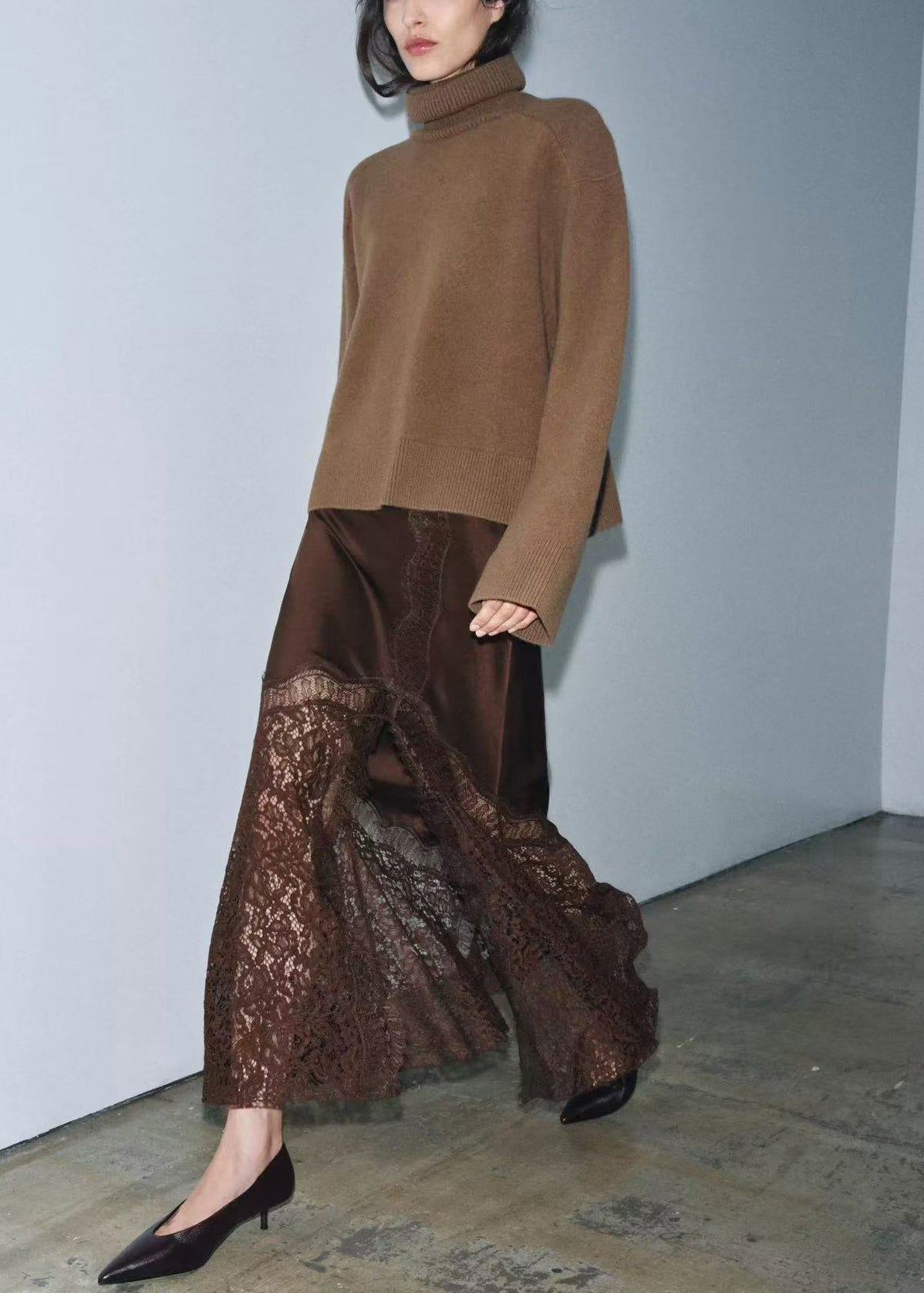 Handmade Brown Side Open Patchwork Lace Skirts Summer