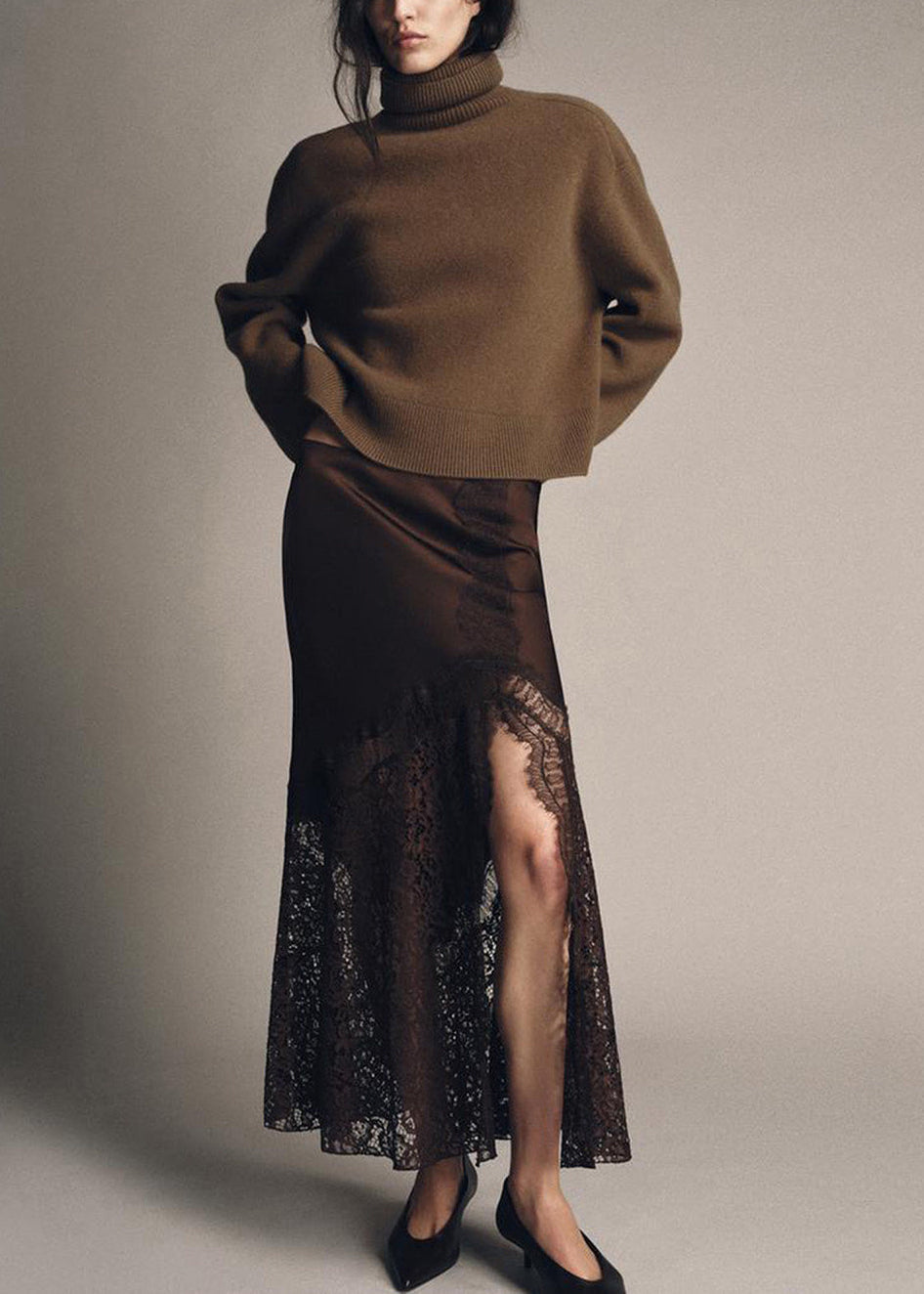 Handmade Brown Side Open Patchwork Lace Skirts Summer