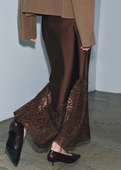Handmade Brown Side Open Patchwork Lace Skirts Summer