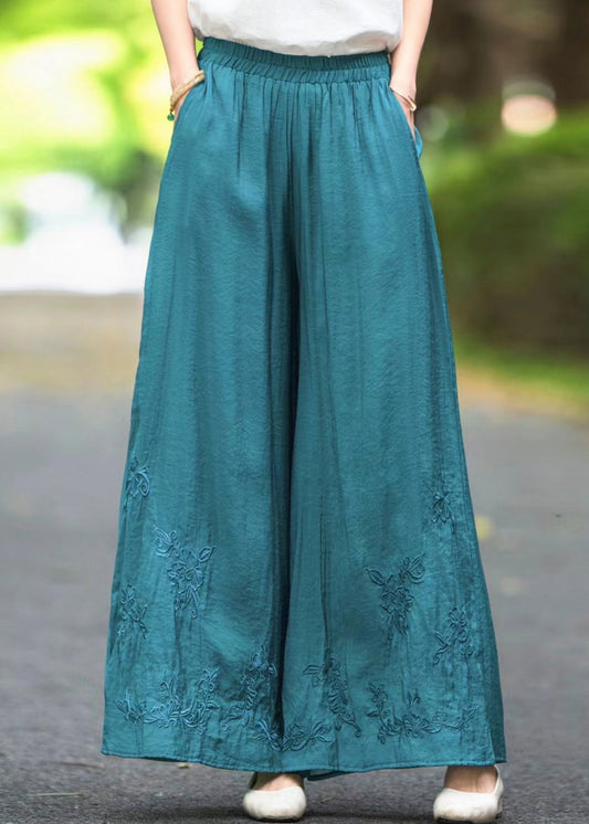 Handmade Brown Solid Elastic Waist Pockets Silk Pants Summer