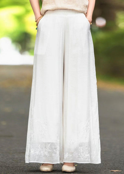 Handmade Brown Solid Elastic Waist Pockets Silk Pants Summer