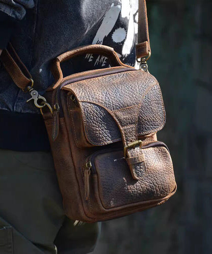 Handmade Casual Brown Calf Leather Message Bag Bag