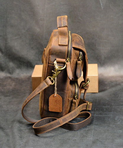 Handmade Casual Brown Calf Leather Message Bag Bag