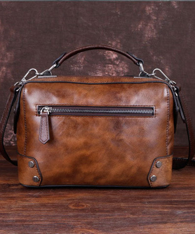 Handgemachte Handtasche aus Kalbsleder mit Schokoladenblumenmuster