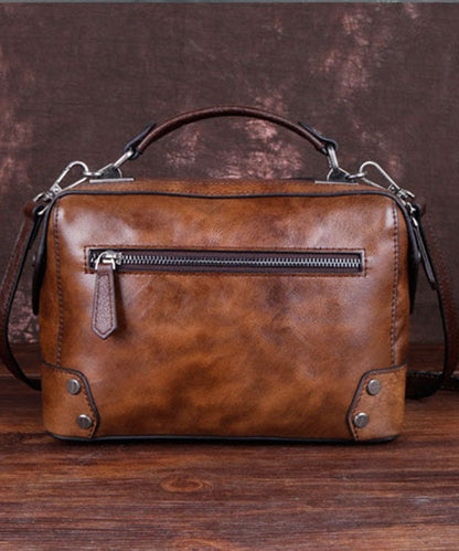 Handgemachte Handtasche aus Kalbsleder mit Schokoladenblumenmuster