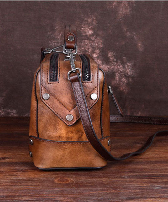 Handgemachte Handtasche aus Kalbsleder mit Schokoladenblumenmuster