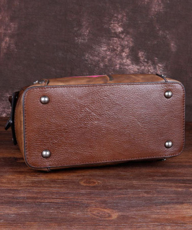 Handgemachte Handtasche aus Kalbsleder mit Schokoladenblumenmuster