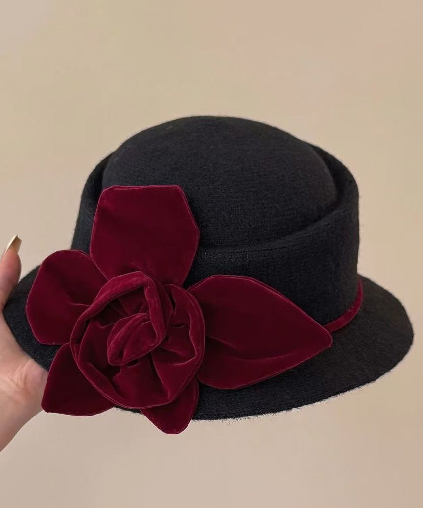 Handmade Coffee Floral Woolen Cloche Hat