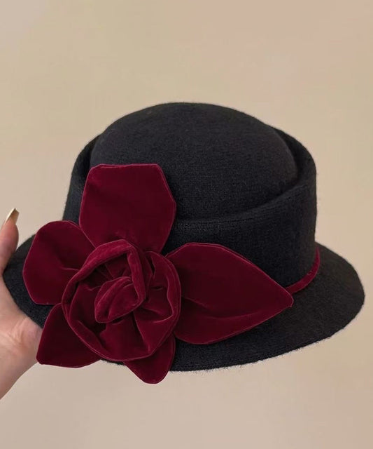 Handmade Coffee Floral Woolen Cloche Hat