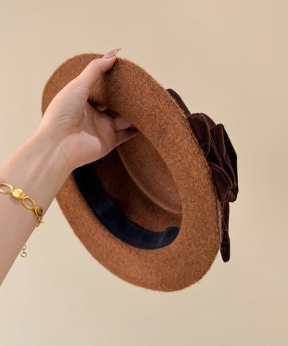 Handmade Coffee Floral Woolen Cloche Hat