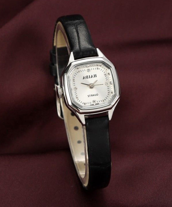 Handmade Coffee Leather Patchwork Zircon Quartz Movement Watches