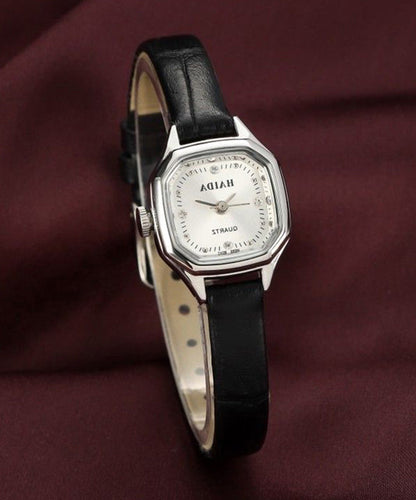 Handmade Coffee Leather Patchwork Zircon Quartz Movement Watches