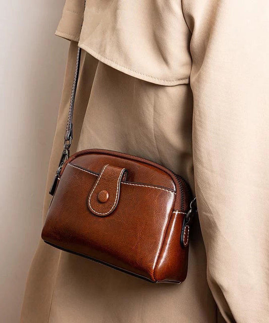 Handmade Coffee Versatile Calf Leather CrossBody Bag
