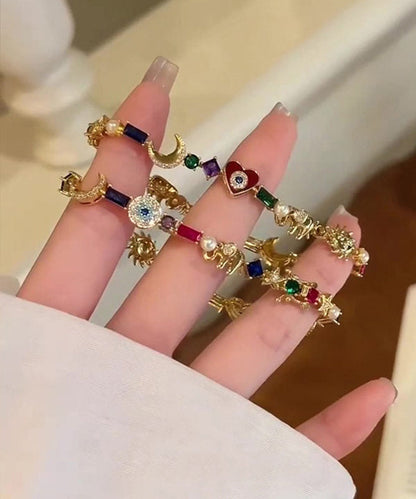 Handmade Colorful Stars And Moon Zircon Pearl Alloy Bracelet