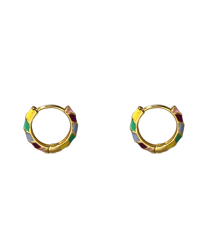 Pendientes de aro de cobre dorado con esmalte en forma de gota hechos a mano