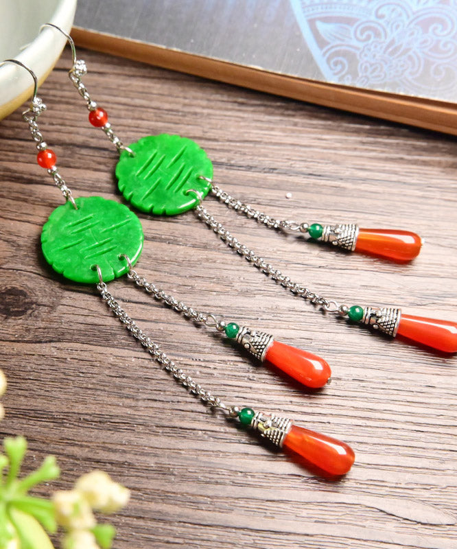 Handgefertigte Tropfenohrringe aus trockenem grünem Jade-Achat aus Sterlingsilber