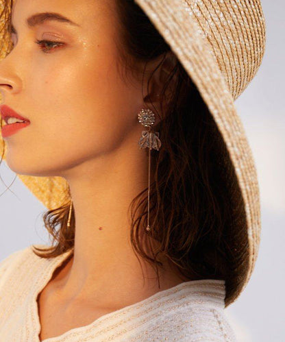 Handmade Gold Zircon Crystal Tassels Alloy Drop Earrings