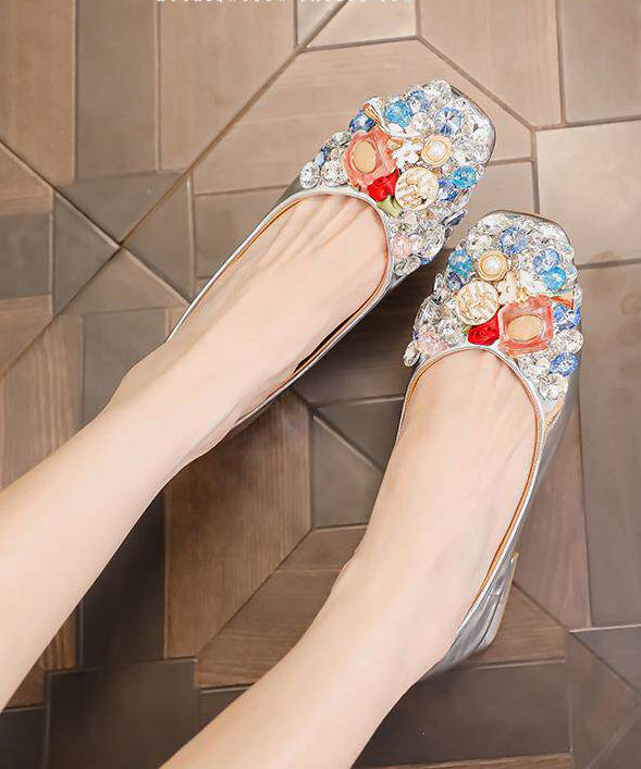 Handmade Golden Flat Feet Shoes Rhinestone Flat Feet Shoes