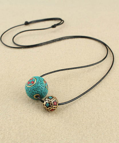 Handmade Green Copper Alloy Turquoise Ball Pendant Necklace