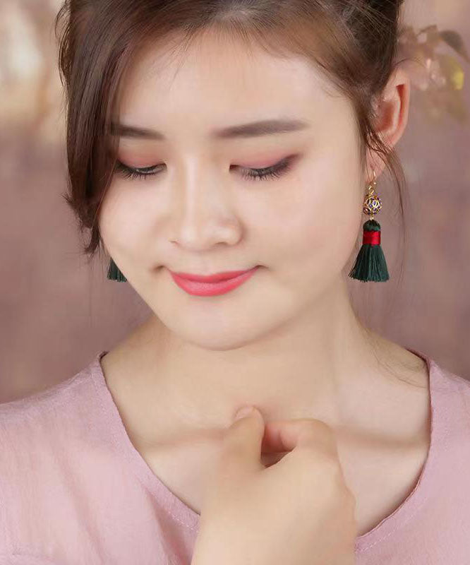 Pendientes colgantes de hilo de seda cloisonné de cobre verde hechos a mano