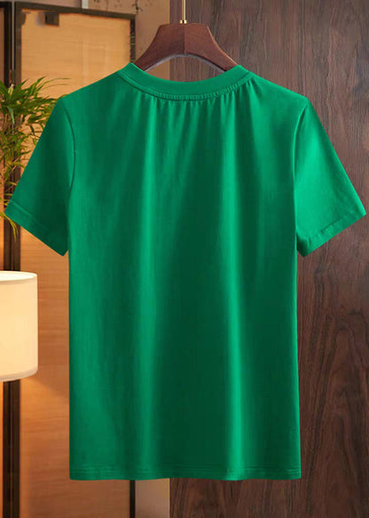 Camisas de manga corta lisas con estampado floral verde hechas a mano