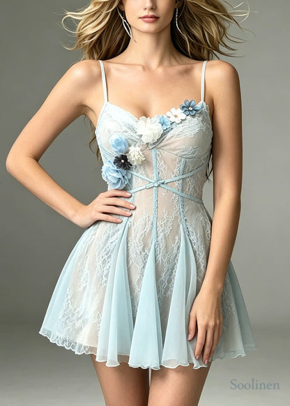 Handmade Green Floral Tulle Vacation Dress Summer