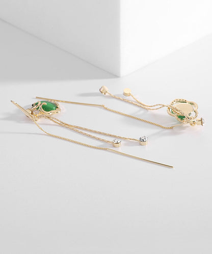 Handmade Green Gem Stone Auspicious Clouds Copper Drop Earrings