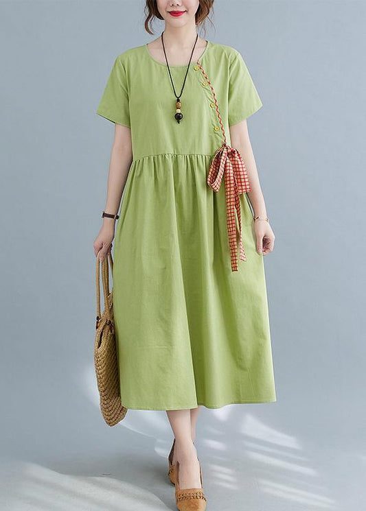 Handmade Green Loose Cotton Linen Summer Party Dress - SooLinen