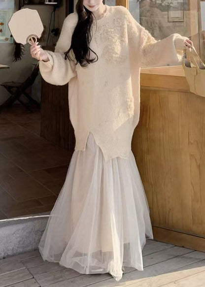 Handgefertigtes grünes Patchwork-Strickkleid mit Rundhalsausschnitt für den Winter