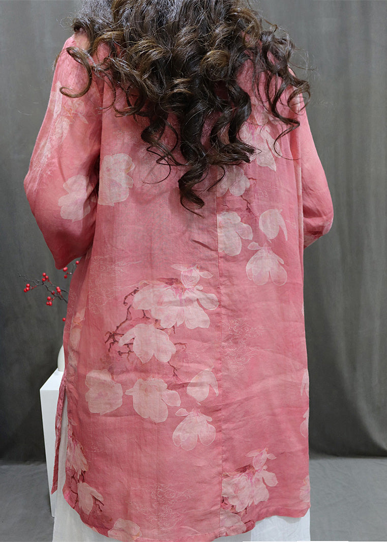 Top de verano con botones y estampado de cuello redondo verde hecho a mano