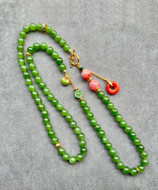 Handgemachte grüne Sterling Silber Overgild Jade Achat Lariat Halskette