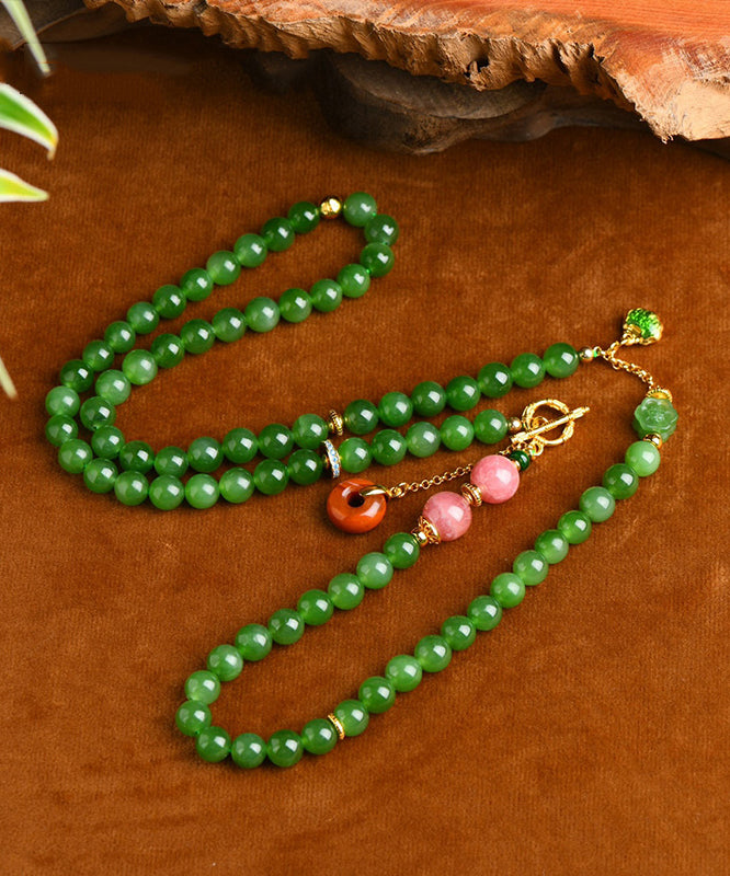 Collar de lazo de ágata de jade dorado en plata de ley verde hecho a mano