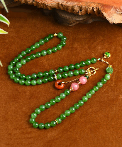 Collar de lazo de ágata de jade dorado en plata de ley verde hecho a mano