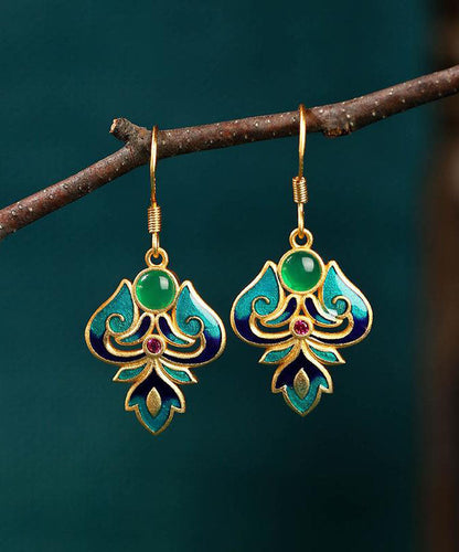 Handgefertigte grüne Sterling-Splitter-Achat-Emaille-Chalcedon-Tropfenohrringe