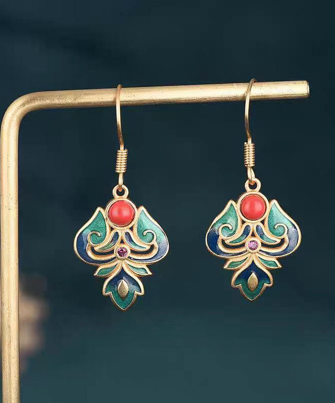 Handgefertigte grüne Sterling-Splitter-Achat-Emaille-Chalcedon-Tropfenohrringe